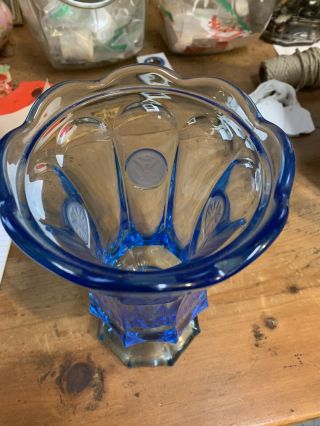 Fostoria Blue Coin Glass Footed Urn With Lid 2