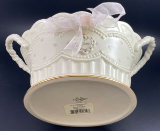 Lenox Basket” Pretty Polka Dot " Basket Porcelain With Handles & Bow.  3 - 1/2 High