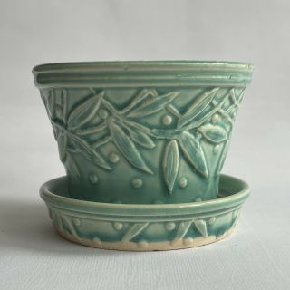 Vtg Small Mccoy Art Pottery Hobnail & Leaves Flower Pot Planter