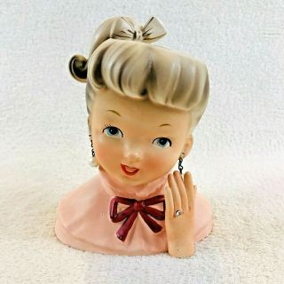 Vintage Ceramic Napcoware Head Vase C5037 Engagement Girl With Ponytail Pink