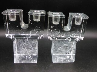 Set Of 2 Dansk Candlesticks Mcm Scandinavian Art Glass Ice Castle C@@l Looking