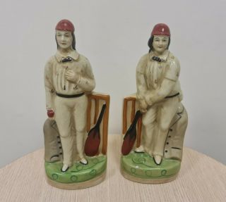 2x Vintage Staffordshire Style Flat Back Cricket Players