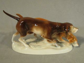 Royal Dux Bohemia Vintage Porcelain 12 " Hunting Dogs Figurine