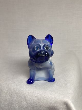 Vintage Westmoreland / Rosso Glass 2 5/8” Bulldog Figurine - White & Blue Slag