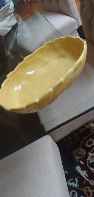 Vintage Mccoy Art Pottery Yellow Bulb Planter Dish Oval 8 - Footed Leaf Pattern