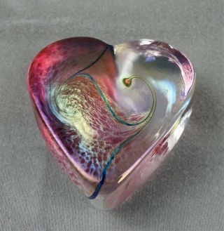 Robert Held Art Glass Heart Paperweight,  Signed Rhag,