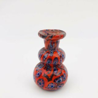 Vtg Murano Miniature Hand Blown Red Millefiori Art Glass Bottle Vase Figurine 2 