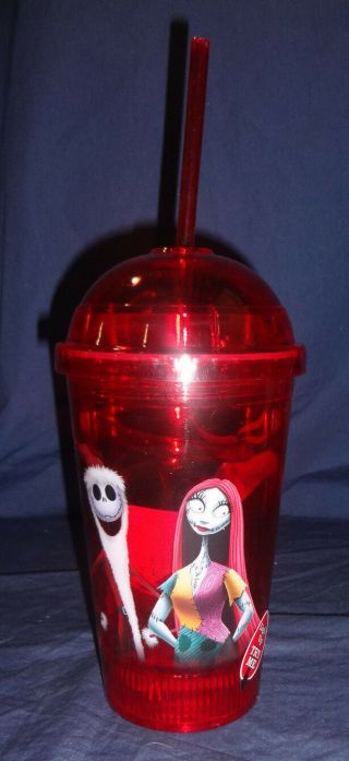Nightmare Before Christmas Santa Jack And Sally Flashing Dome Cup Straw Red