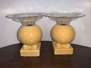 Fiestaware Bulb Candle Holders Yellow Marked With Glass Candle Holder Inserts