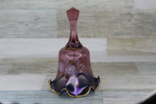 Fenton Glass Bell Hand Painted Signed Pam Miller Numbered Purple Blue Floral