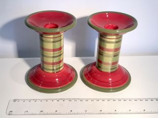 Royal Doulton Festive Home Candlestick Pair 2 2004 Green Red Christmas As