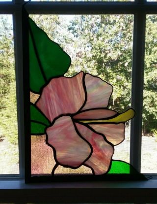 Hibiscus Leaded Stained Glass Suncatcher Hand Crafted 11 " X 15 "