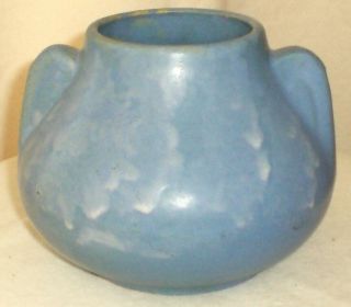 Vintage Brush Mccoy Pottery Mottled Blue Glazed Squat Vase