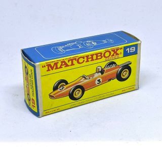 Matchbox Lesney No.  19 Lotus Racing Car " F " Type Empty Box.