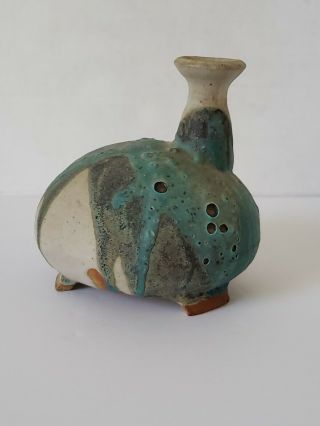 Vintage Studio Art Pottery Weed Pot Bud Vase Signed Morrison 70 Matte Footed Mcm
