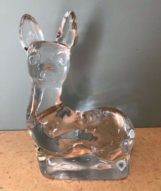 Daum France Crystal Sitting Deer Or Doe Figurine - Daum France Etched On Front