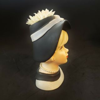 Vintage Napco Porcelain Lady Head Vase Blonde Shag With Wide Brim Hat C7494