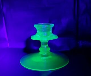 Vintage Forest Green Uranium Depression Vaseline Glass Candlestick Candle Holder