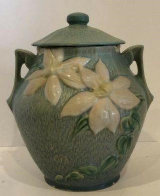 Antique Vintage Roseville Pottery Clematis 107 - 8 Vase Green/blue Does Have Chip