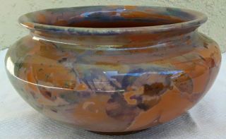 Studio Art Pottery Vase Peach Olive Drip Glaze Hand Thrown Ceramic Signed