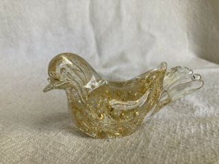 Vintage Murano Clear Glass Gold Leaf Bullicante Bird Figurine Controlled Bubbles