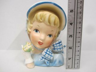 Vintage Lady Head Vase 5 1/2 " Relpo Japan Blonde With Blue Little Bo Peep Rare