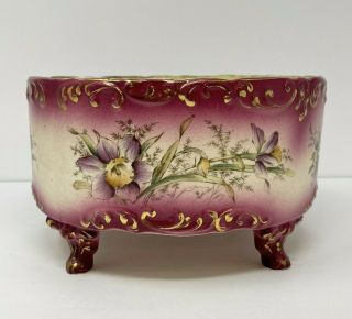 Antique Haynes Baltimore Pink Floral Footed Ceramic Jardiniere Planter