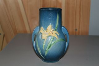 Vintage Roseville Pottery Zephyr Lily Blue 130 - 6 Vase Check It Out