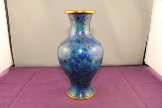 Vintage Chinese Blue Cloisonne Vase 15.  5cm High