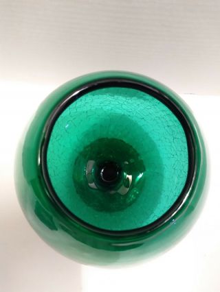 Vintage Blenko MCM Crackle Glass Emerald Green Large Footed Brandy Snifter Vase 2