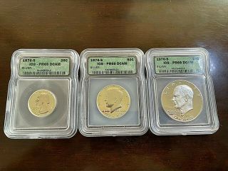 1976 - S Icg Pr69 Dcam Silver Washington Quarter/half/dollar Set = Three Coin Set