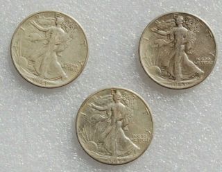 3 Walking Liberty Silver Dollars 1935,  1942,  1945
