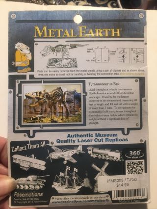 fascinations metal earth tyrannosaurus rex skeleton 3d metal model kit 2