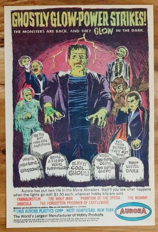 Vintage 1969 Aurora Glow Monster Frankenstein Dracula Wolfman Advertisement